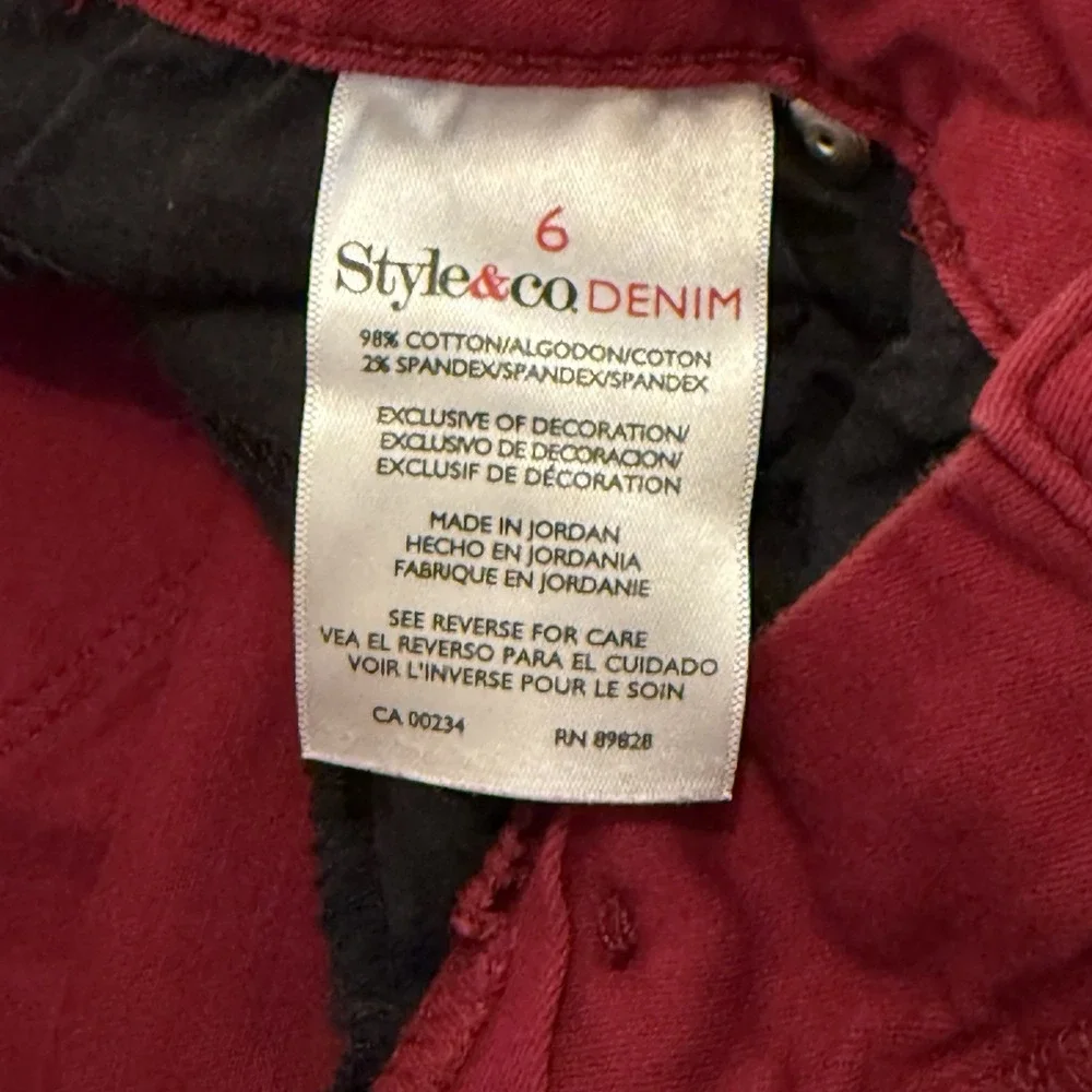 Style &Co Womens 6 Red Denim Stretch Mid Rise Skinny Jeans Streetwear Y2K Boho‎